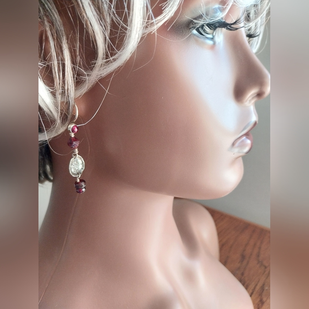 Sterling Silver and Garnets Earrings - Picture 13 of 15